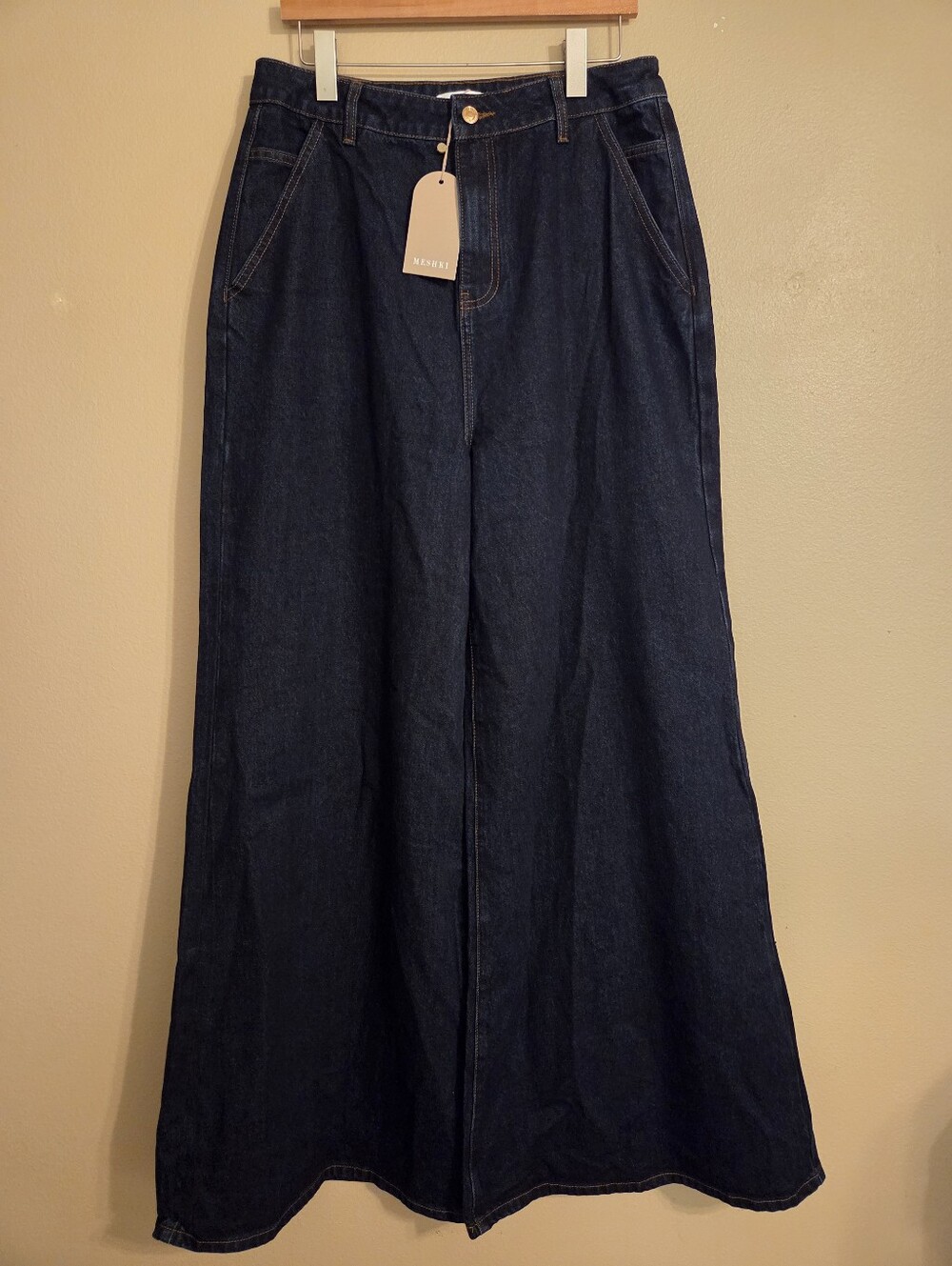 MESHKI Jen‎ Indigo Blue Wide Leg Flare Denim Jeans Women's SZ 14 Ultra Wide NWT - Picture 3 of 16